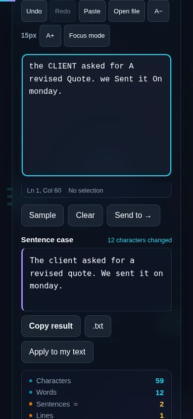 Converting text to sentence case on a phone, no app installed.