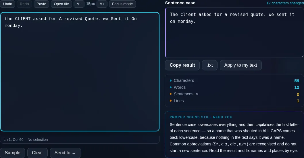 Sentence Case Converter fixing capitalization in the browser.