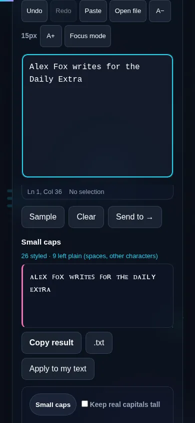 Making small caps text on a phone, no app installed.