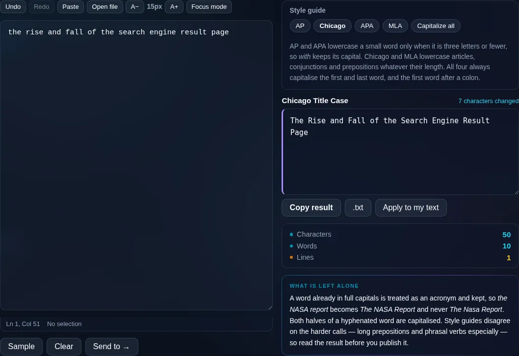 Title Case Converter capitalizing a heading in the browser.