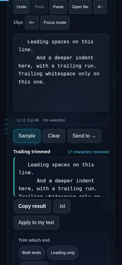 Trimming each line on a phone, no app installed.