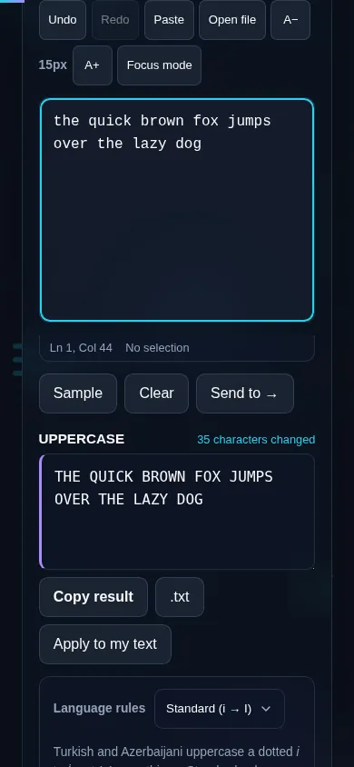 Converting text to uppercase on a phone, no app installed.