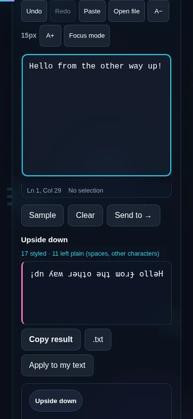 Flipping text upside down on a phone, no app installed.