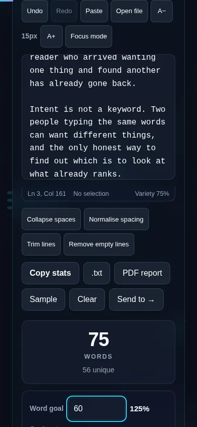 Counting words on a phone, no app installed.