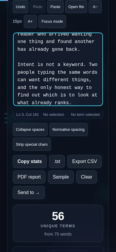 Counting word frequency on a phone, no app installed.