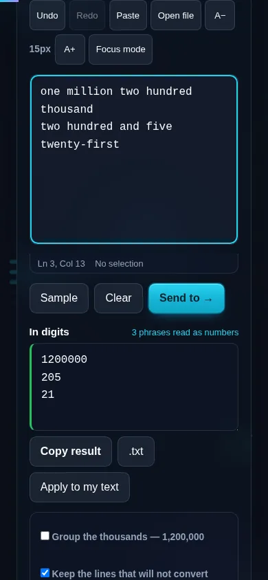Converting words to numbers on a phone, no app installed.